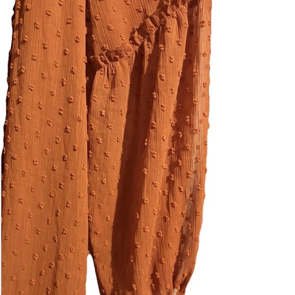 Linda Anderson Rust Orange Swiss Dot Lace Yoke Long Sleeve Bohemian Office Dress - Picture 8 of 9